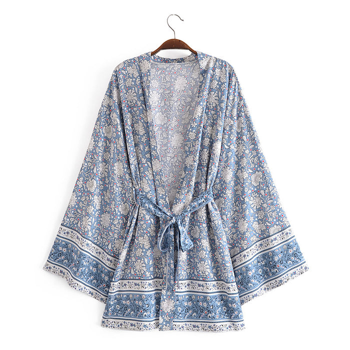 Rayon Positioning Printing Kimono Loose Vacation Kimono