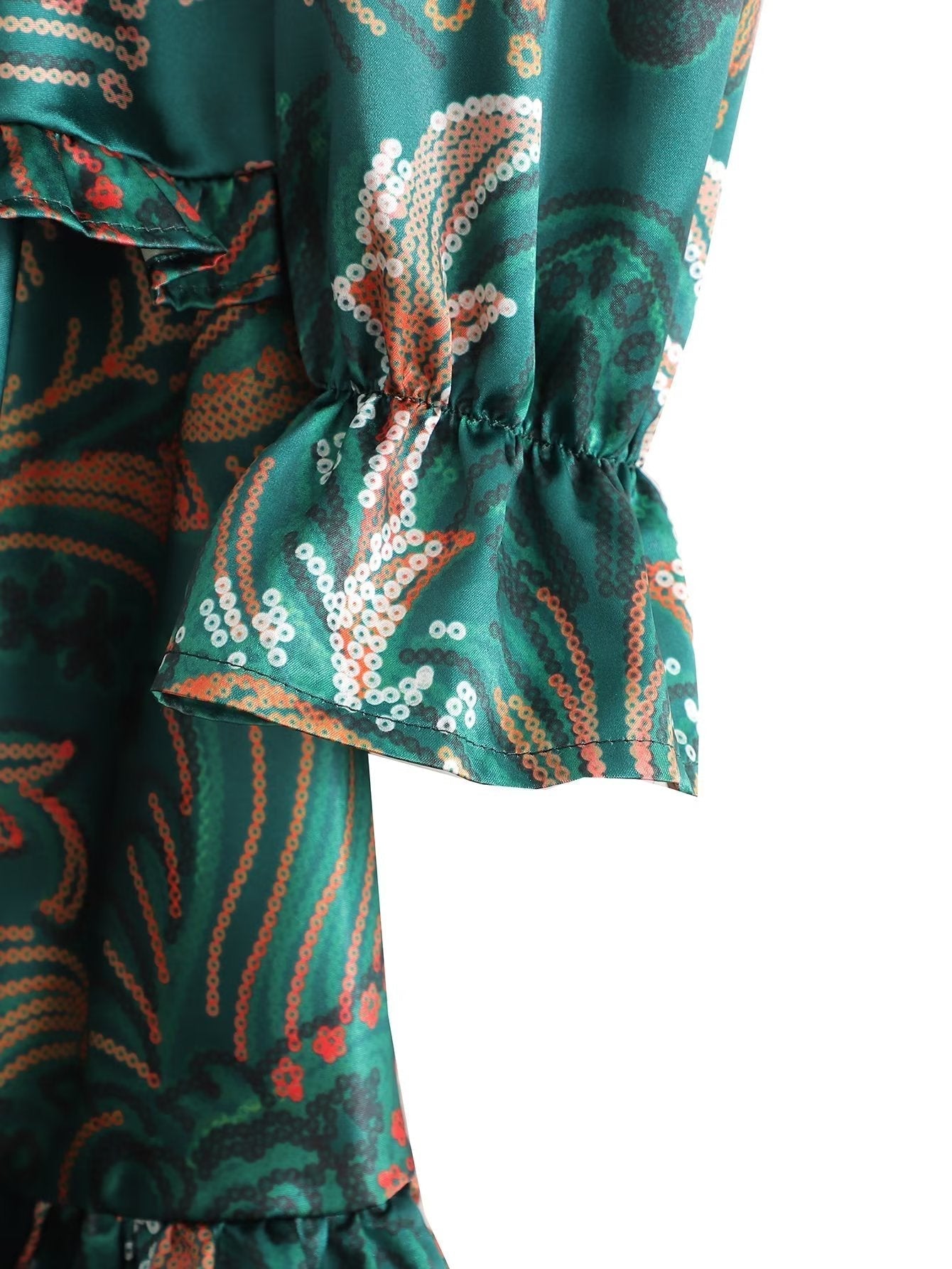 Women Spring Satin Printed Skirt Two Piece Set Tie Ruffle