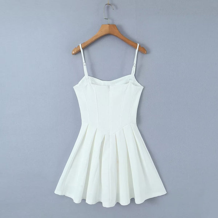 【MOQ-5 packs】 Spring Fashionable White Ultra Short Suspender High Waist Slim Fit Backless Dress