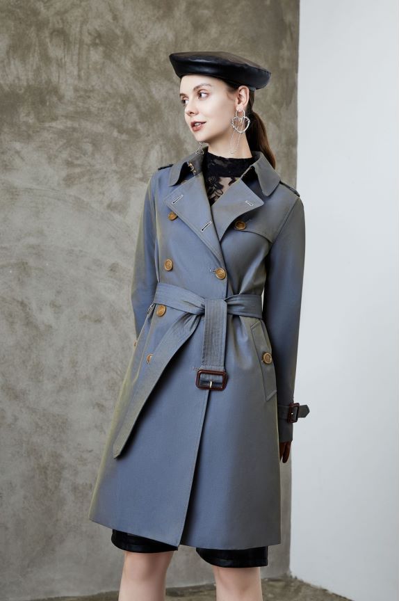 Element Long Trench Coat for Women Spring Autumn Chameleon Trench Coat for Women Elegant British Double Breasted