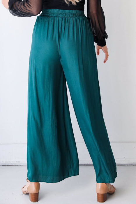 Spring Summer Elastic High Waist Solid Color Cotton Side Pocket Wide Leg Trousers Women Casual Loose Swing Pants