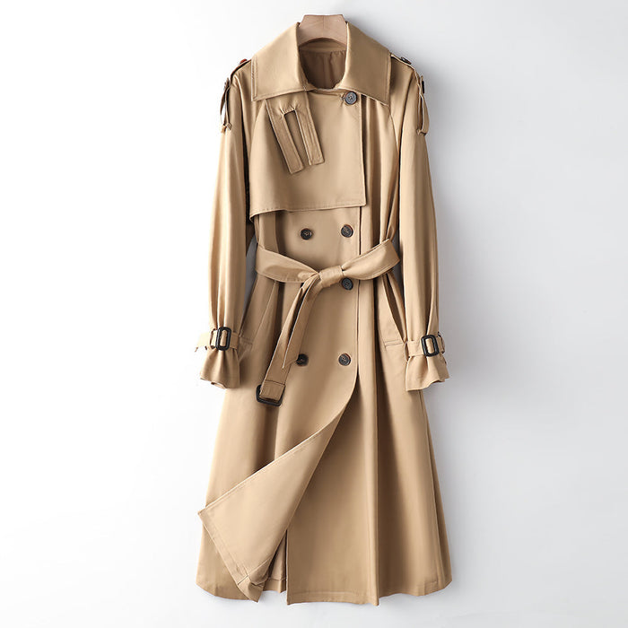 Element Overknee Long Trench Coat Women Popular Korean Autumn Winter Waist Controlled Slimming Coat