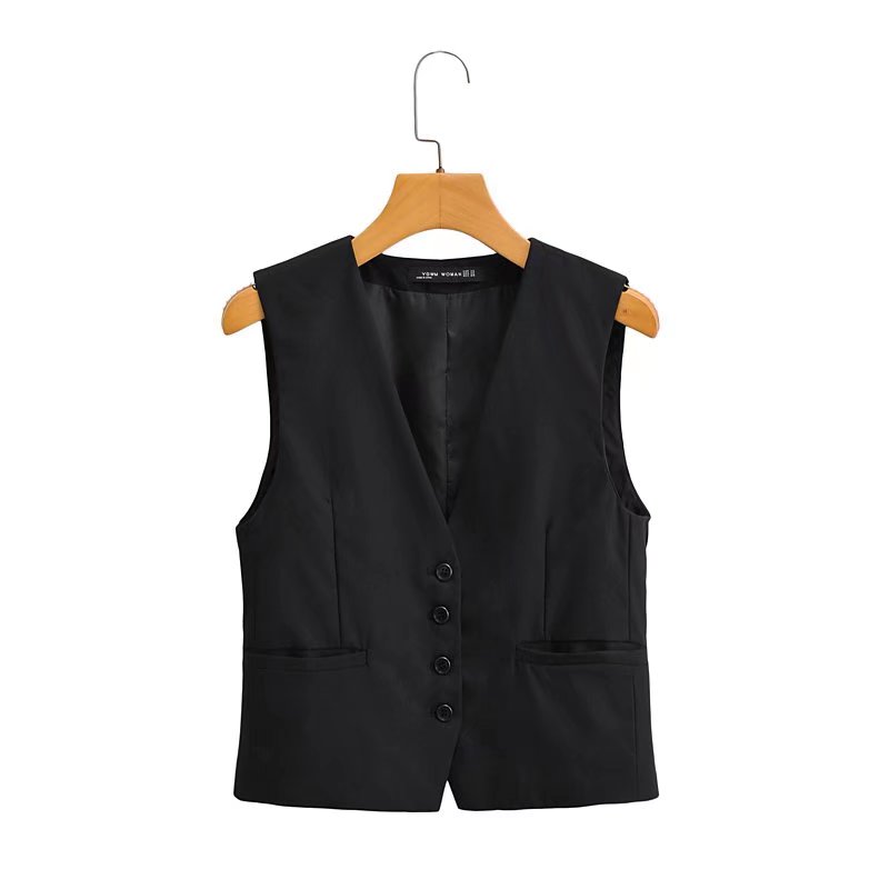 Women Solid Early Autumn Back Slit Ribbon Casual Vest
