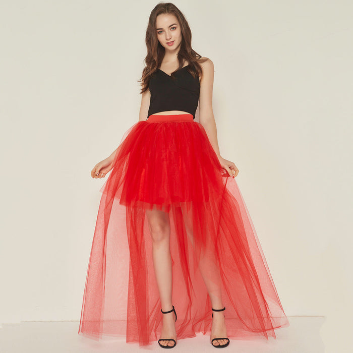 Sexy Irregular Asymmetric Tulle Skirt Solid Color Gauze Skirt Front Short Back Long Pettiskirt