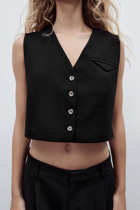 Black Sexy Slim Fit Cropped Vest Women Summer Sexy Short V neck Sleeveless Vest