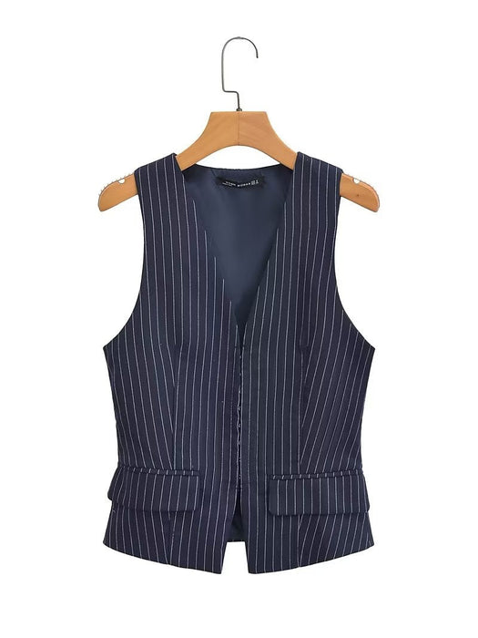 British Elegant Classic Striped Slim Fit Vest Sleeveless Top Spring Arrival Office Coat