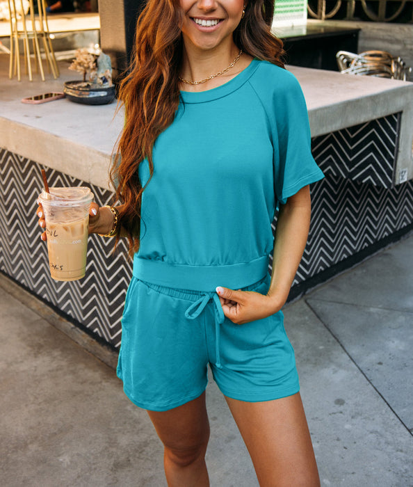 Ladies Spring Summer Casual Suit Modal Solid Color round Neck Short Sleeves T shirt Double Side Pocket Shorts