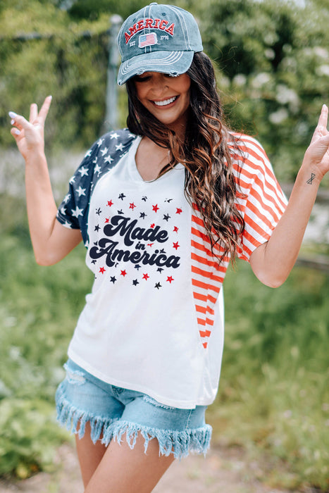 White Made America Stars and Stripes Raglan Sleeve T Shirt