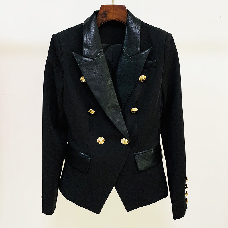 Double Breasted Slim Leather Stitching Collar Blazer