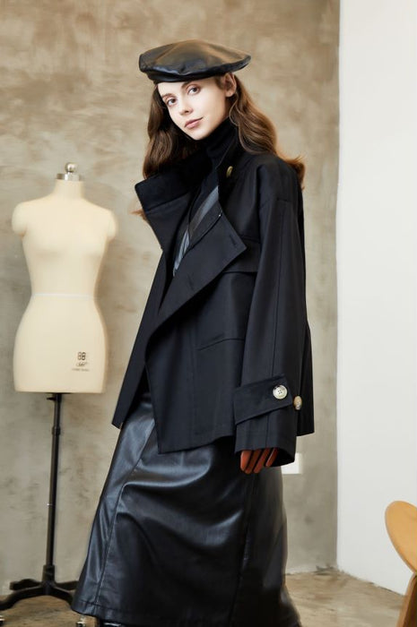 Element Trench Coat for Women Spring Autumn Korean Profile Loose Cargo Small Coat