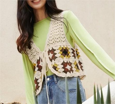 Women Summer Vacation Crochet Hollow Placket Lace Top Vest