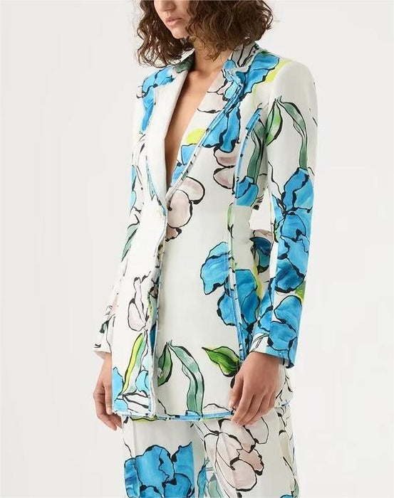 Summer Seaside Vacation  Long Sleeve Shirt Casual Printing  Blazer for Women