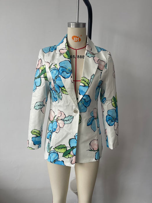 Summer Seaside Vacation  Long Sleeve Shirt Casual Printing  Blazer for Women