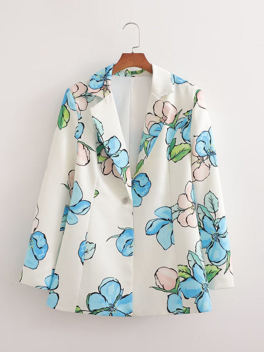 Summer Seaside Vacation  Long Sleeve Shirt Casual Printing  Blazer for Women