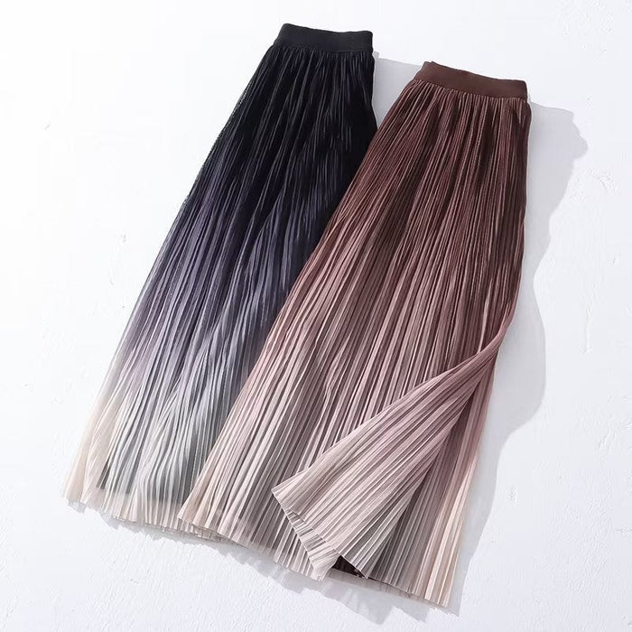 Winter Velvet Gradient Color Two Sided Wear Women Mid Length Skirt Women