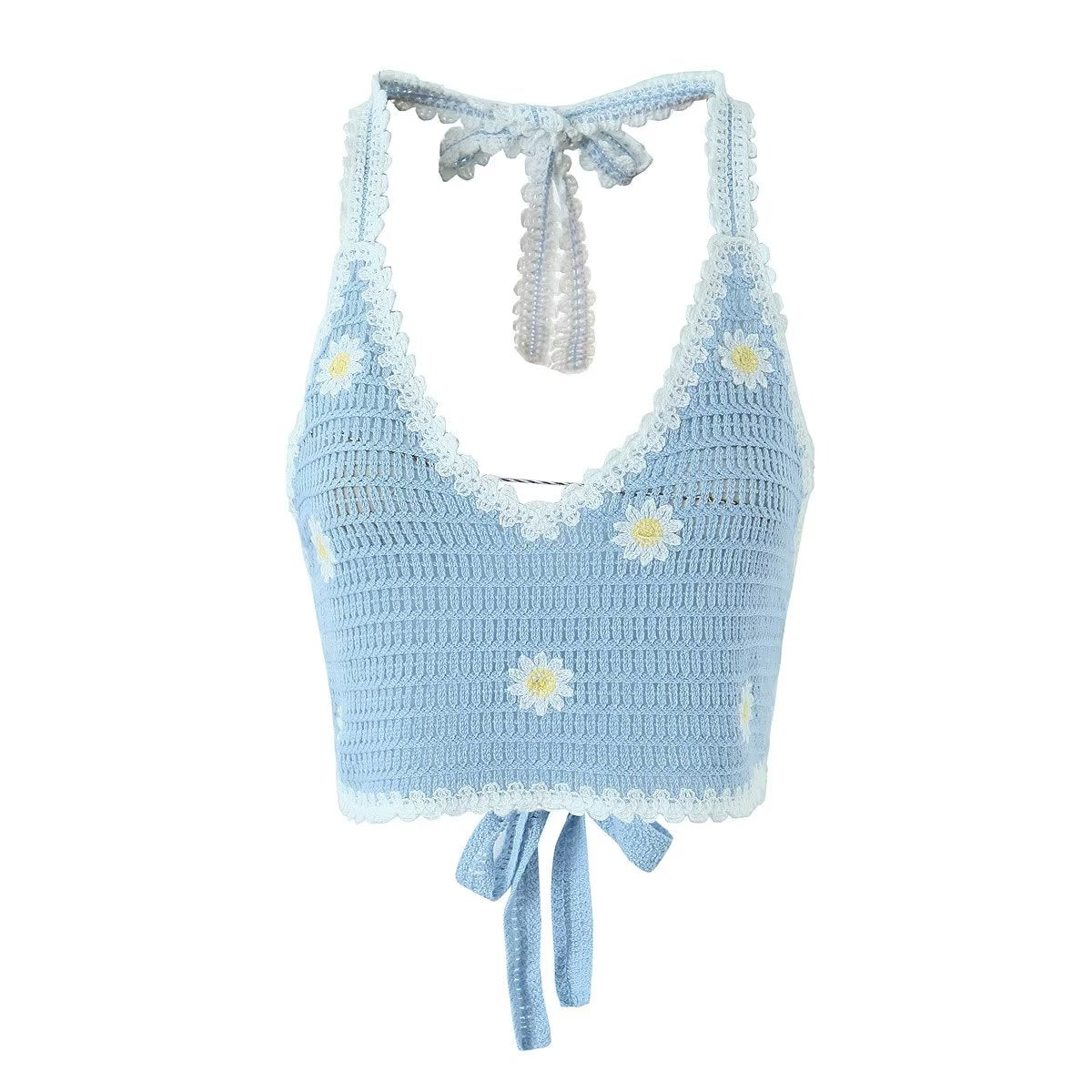 Homemade Southeast Asian Holiday Travel Little Daisy Crocheted Suit Knitted Two Piece Sling with Shorts