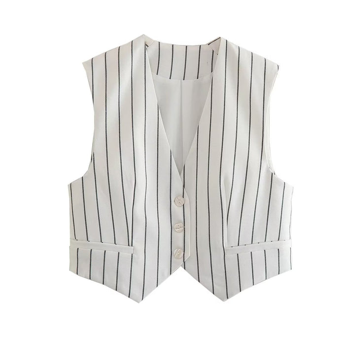 Fall Sexy Striped Bare Back Double Layer Tied Slim Fit Short Vest Vest Women