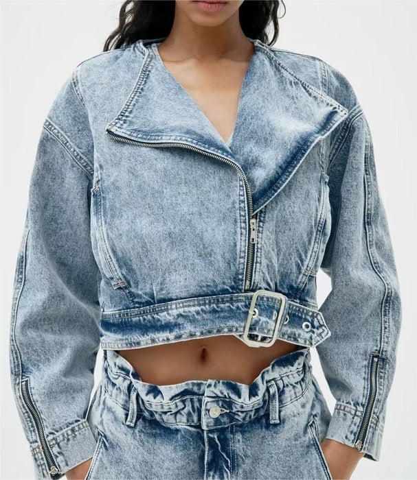 Summer Loose Slimming Collared Denim Wind Breaker Coat for Women