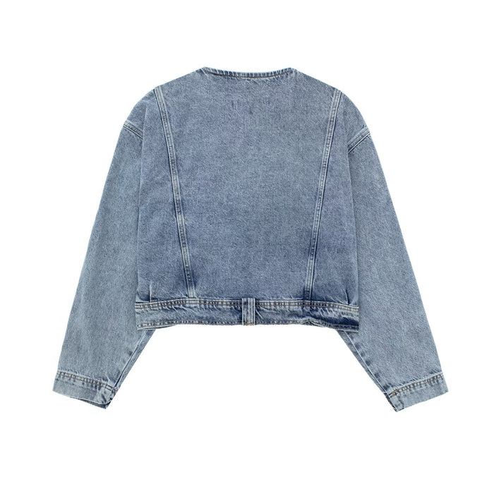 Summer Loose Slimming Collared Denim Wind Breaker Coat for Women