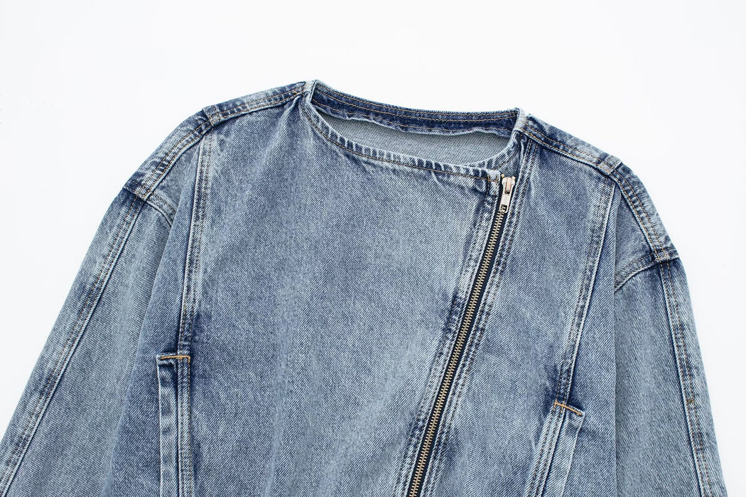 Summer Loose Slimming Collared Denim Wind Breaker Coat for Women