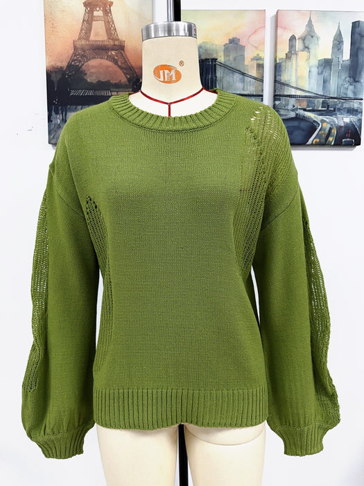 Autumn Winter Hollow Out Cutout Out Pullover Knitwear Women Round Neck Sweater Women