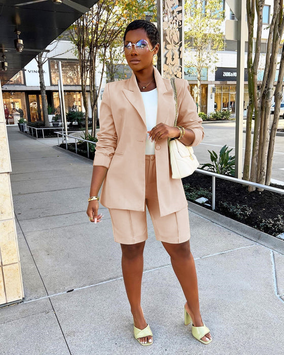 Women Clothing Suit Shorts Jacket Two-Piece Set Spring Summer Office