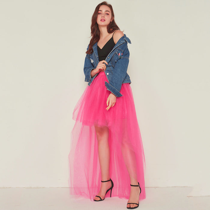 Sexy Irregular Asymmetric Tulle Skirt Solid Color Gauze Skirt Front Short Back Long Pettiskirt