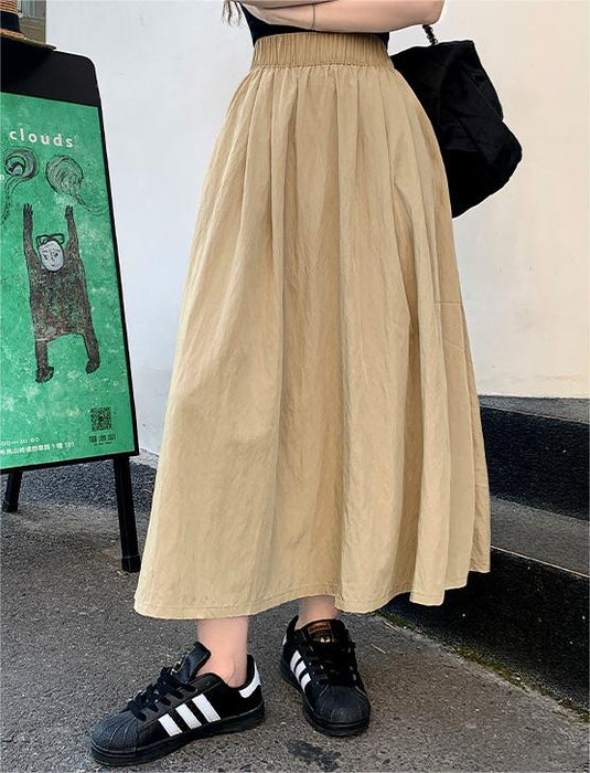 High Waist Skirt Women Summer Texture Wrinkle Idle Umbrella Skirt Small over the Knee Large Swing Dress