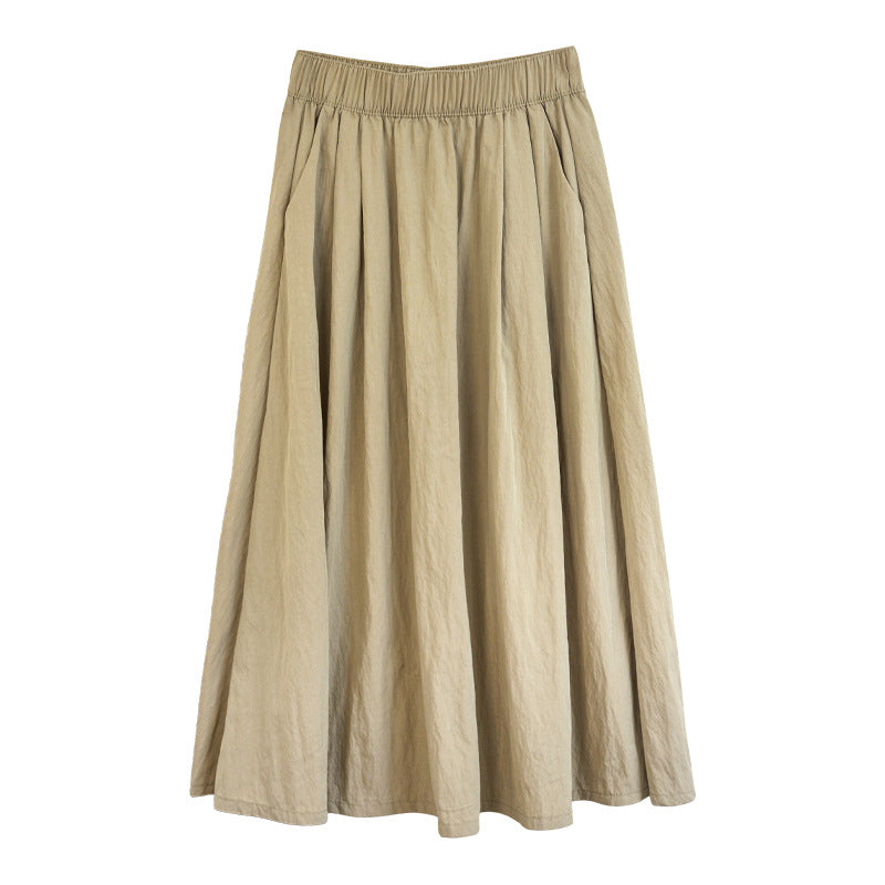 High Waist Skirt Women Summer Texture Wrinkle Idle Umbrella Skirt Small over the Knee Large Swing Dress