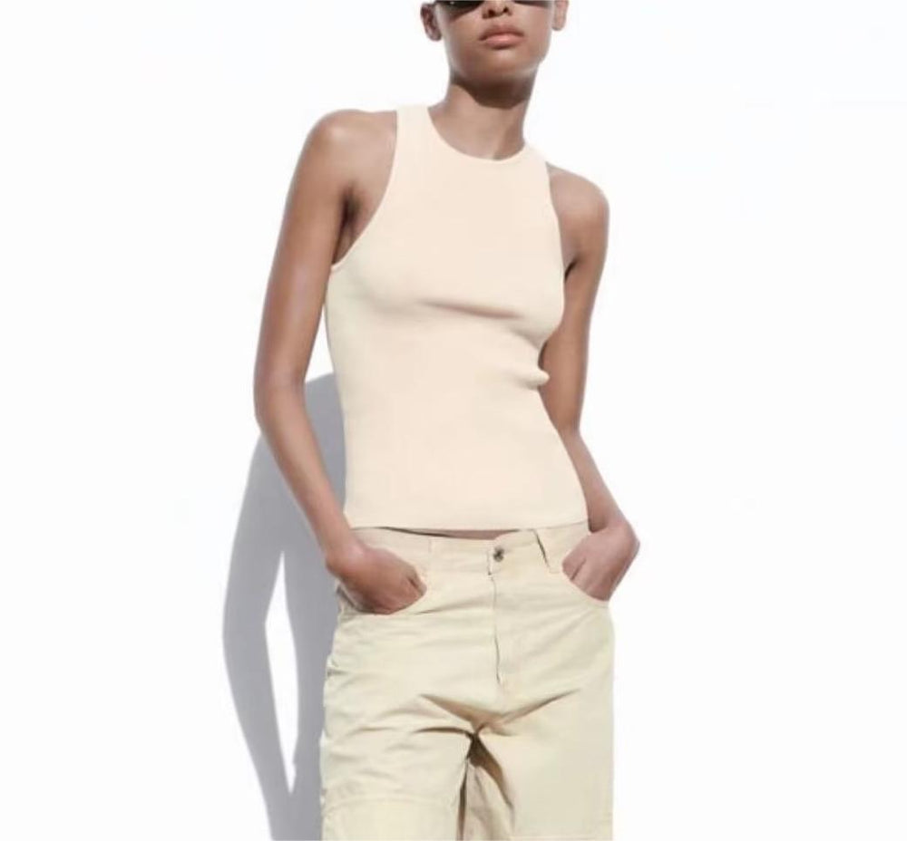 Summer Women Clothing Hanging Collar I Shaped Stretch Skinny Knit Sleeveless Vest