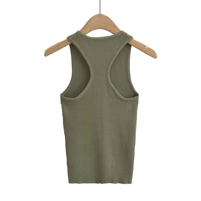 Summer Women Clothing Hanging Collar I Shaped Stretch Skinny Knit Sleeveless Vest