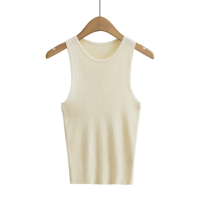 Summer Women Clothing Hanging Collar I Shaped Stretch Skinny Knit Sleeveless Vest