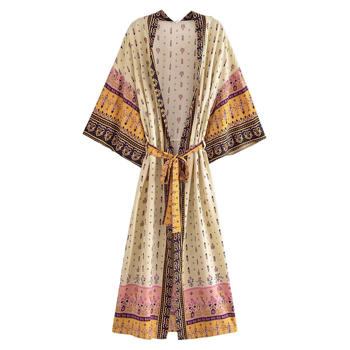 Winter Positioning Printing Belt Kimono Jacket Vacation Kimono