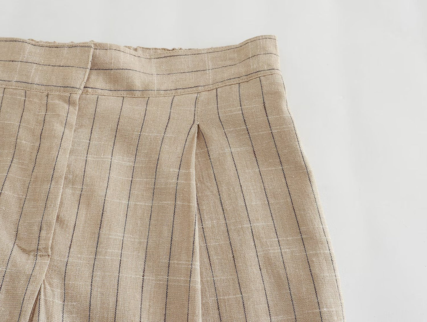 Women Linen Striped Blazer Short Top Pleated Pants Suits