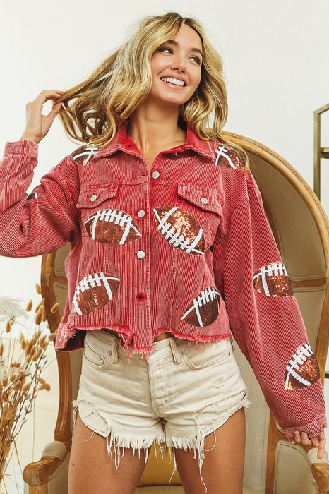 Autumn Winter Corduroy Rugby Sequined Jacket Jacket Women Short Tassel Varsity Jacket