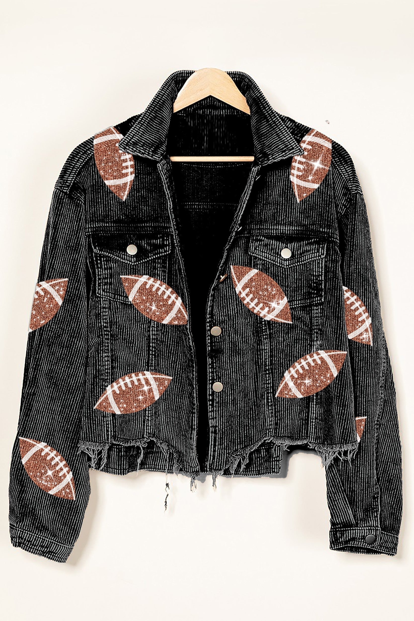 Autumn Winter Corduroy Rugby Sequined Jacket Jacket Women Short Tassel Varsity Jacket