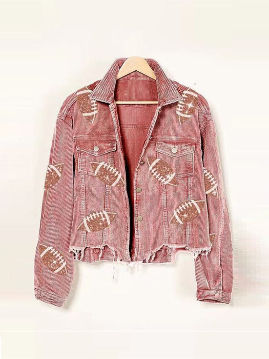 Autumn Winter Corduroy Rugby Sequined Jacket Jacket Women Short Tassel Varsity Jacket