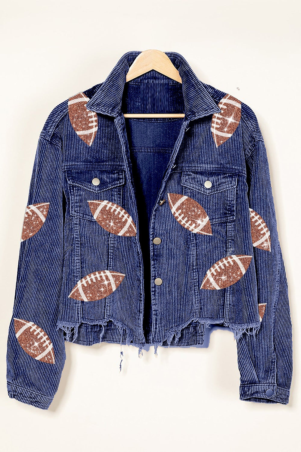 Autumn Winter Corduroy Rugby Sequined Jacket Jacket Women Short Tassel Varsity Jacket