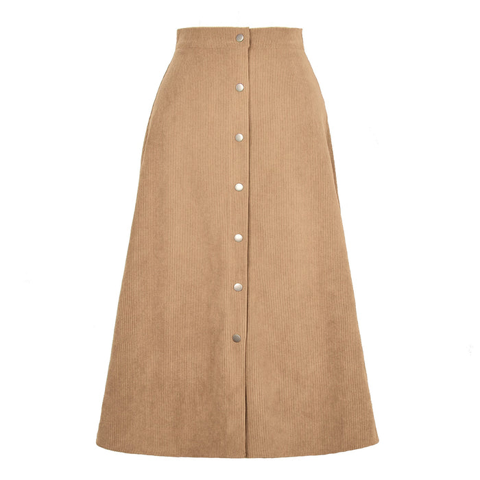 Women Clothing Boutique Corduroy Skirt Single Breasted High Waist Autumn Winter Maxi Women Skirt