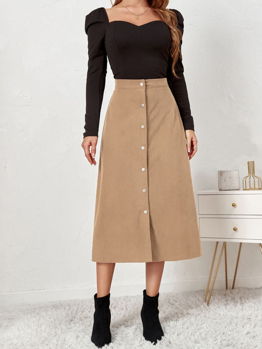 Women Clothing Boutique Corduroy Skirt Single Breasted High Waist Autumn Winter Maxi Women Skirt