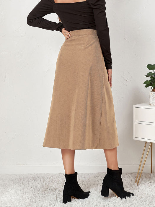 Women Clothing Boutique Corduroy Skirt Single Breasted High Waist Autumn Winter Maxi Women Skirt