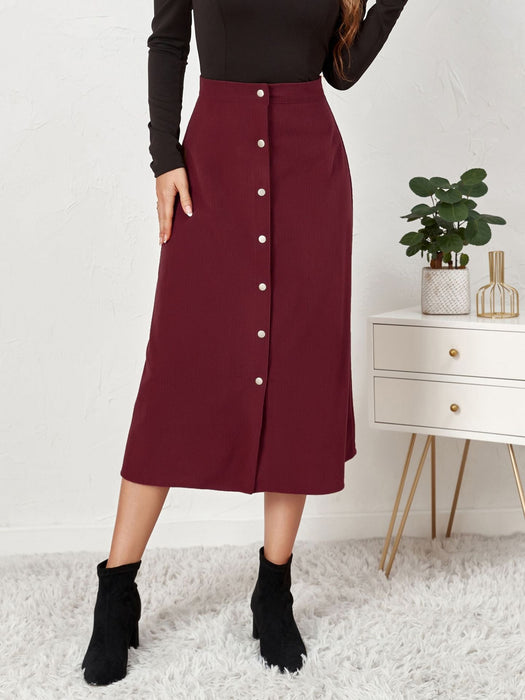 Women Clothing Boutique Corduroy Skirt Single Breasted High Waist Autumn Winter Maxi Women Skirt