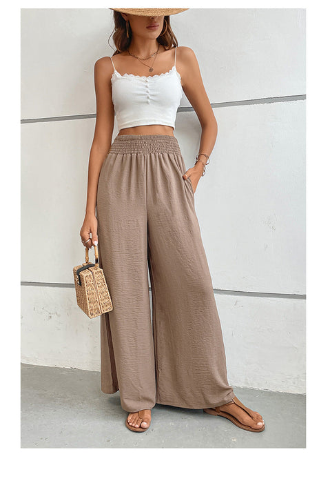 Women Clothing Summer Solid Color Flared Wide Leg Pants