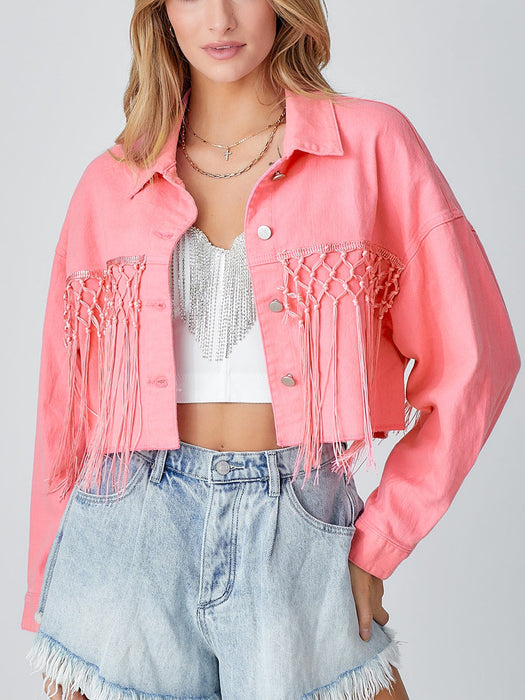 Autumn Winter Tassel Short Denim Jacket Alphabet Jacket Top Women Clothing