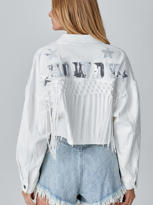 Autumn Winter Tassel Short Denim Jacket Alphabet Jacket Top Women Clothing