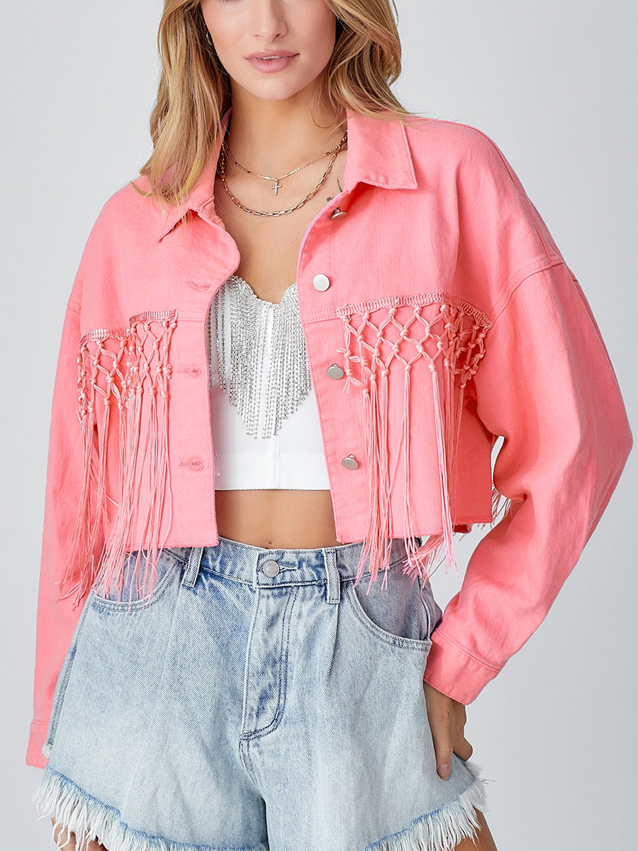 Autumn Winter Tassel Short Denim Jacket Alphabet Jacket Top Women Clothing