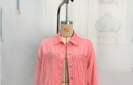 Autumn Winter Tassel Short Denim Jacket Alphabet Jacket Top Women Clothing