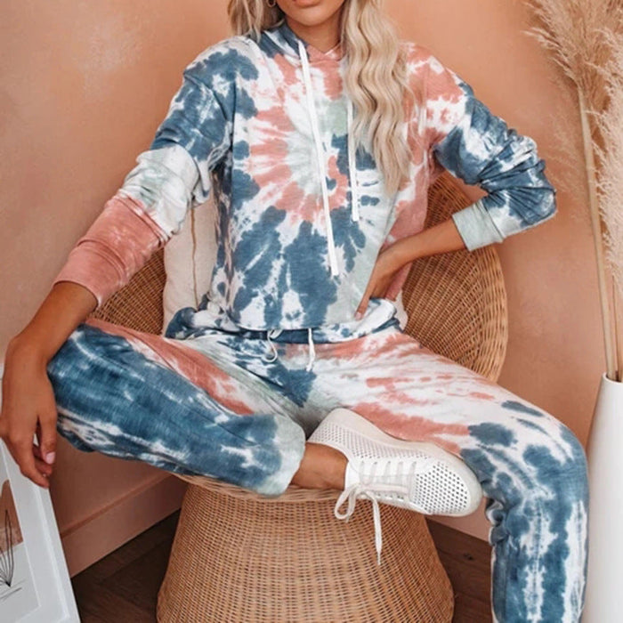 Women Casual Long Sleeve Tie Dye Printed Suit