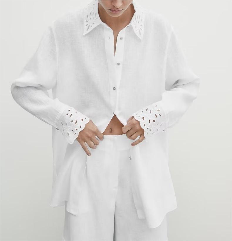 Winter Women Clothing Casual Patchwork White Cardigan Shirt