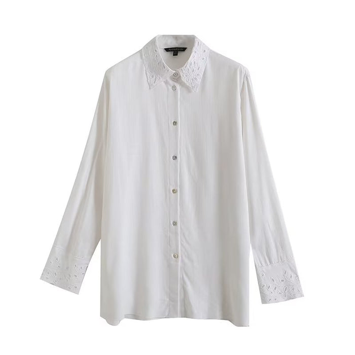 Winter Women Clothing Casual Patchwork White Cardigan Shirt